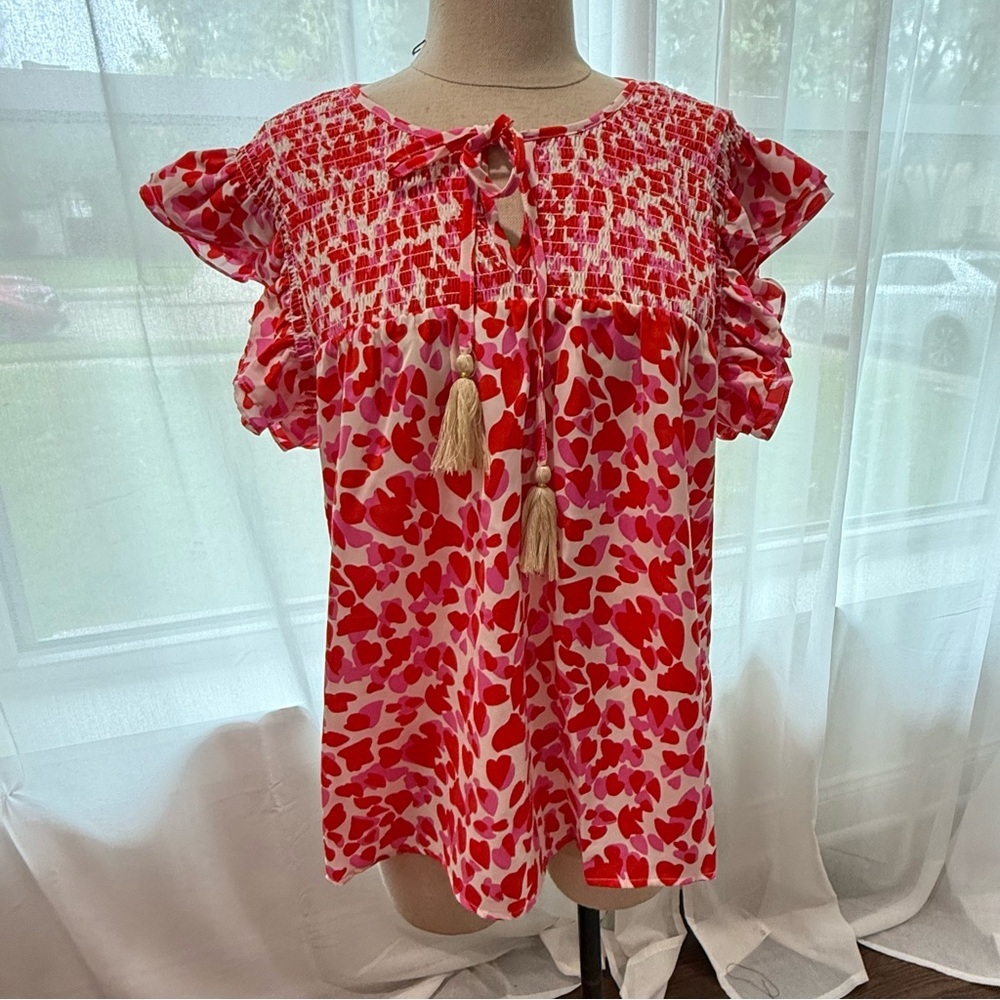 Thml Red Multi Color Blouse Size Medium Nwot - image 1